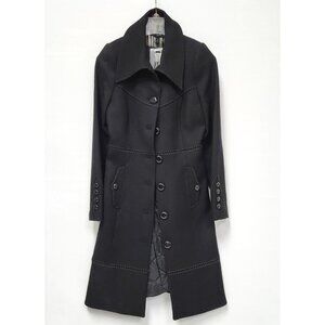 Nissa Women's Black Long Coat W/Hidden Buttons Size 6